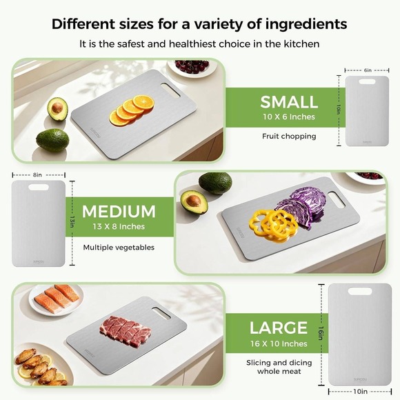 SUFKODU Titanium (1) Cutting Board Kitchen Food Gr. Antimicrobial Handle - Picture 3 of 10